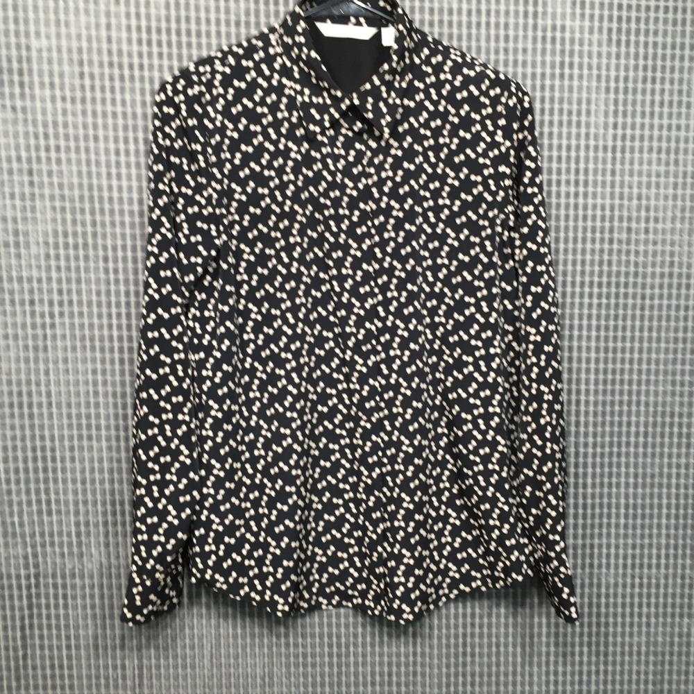 Lauren Conrad Womens Blouse Size S Black Excellent Bow Print Long Sleeve Top